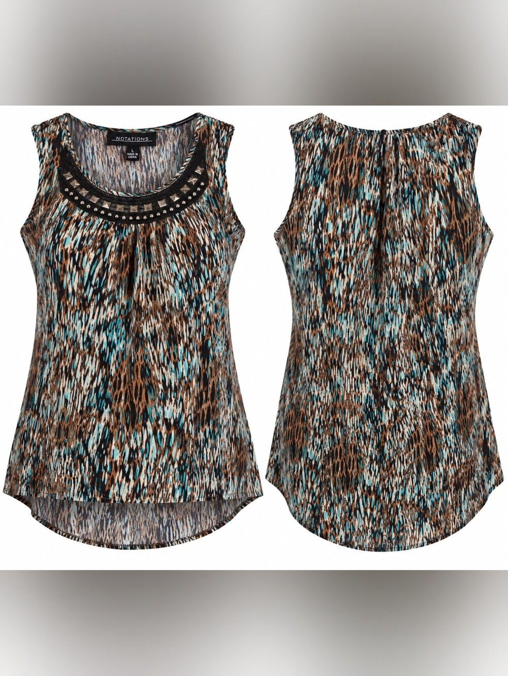 Notations Womens L Y2K Boho Animal Print Studded Rhinestone Tank Top